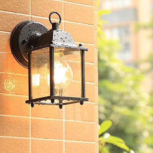 Mengjay Draussen Schwarz Wandleuchte Aussen Wandlampe wasserdichte IP44 Retro E27 Terrassenlampe Aluminium und Glasschirm Außenlampe für Garten Balkon Flur Haus Eingang von Mengjay