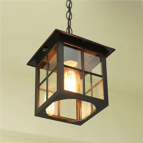 Hängelleuchte retro schwarz Außen Pendellampe Wasserdichter IP23 E27 Höhenverstellbar Hängelampe Aluminium/glas esszimmer Balkon Dekorative Pavillon Outdoor pendant light 18 * 26cm von Mengjay