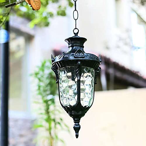 Hängelleuchte retro schwarz Außen Pendellampe Wasserdichter IP44 E27 Höhenverstellbar Hängelampe Aluminium/glas esszimmer Balkon Dekorative Pavillon Outdoor pendant light 16 * 34 cm von Mengjay