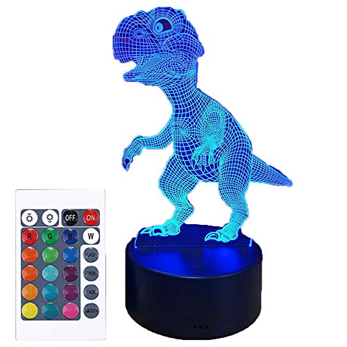 Mengjay Illusion-Nachtlicht 3D, LED-Tisch-Schreibtisch-Lampen, Dinosaurier-Nachthimmel, 16 Farben USB-Lade, die Schlafzimmer-Dekoration für Kinder Weihnachten Halloween-Geburtstagsgeschenk beleuchten von Mengjay