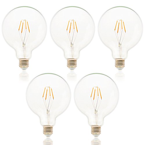 Mengjay® 5 Stück 4 W G125 Glühlampe E27 nicht Dimmbar LED 4 Filament Globe Lampe Warm Weiß 2200-2300 K Edison Schraube 125 * 165 LED klar filament Glühbirne 40 Watt Glühlampe Ersatz 650 von Mengjay