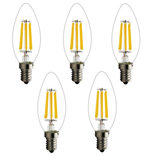 Mengjay® 5er LED E14 Filament, C35 6W LED Lampe, Kerzen Glühbirne Gemütliches Licht, Warmweiß (2700K) 230V Klar 360°Abstrahlwinkel, Energieeinsparung 6W 500 Lumen Ersetzt 50W Glühlampen von Mengjay