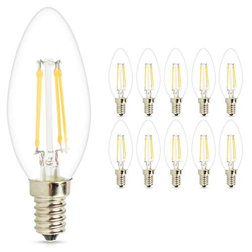 Mengjay 10 Stück E14 Kerze LED Lampe, E14 Glühfaden Retrofit Classic, ersetzt 40W Glühlampe, 2700K Warmweiß, Filament Fadenlampe (C35, Warmweiß 4W) von Mengjay