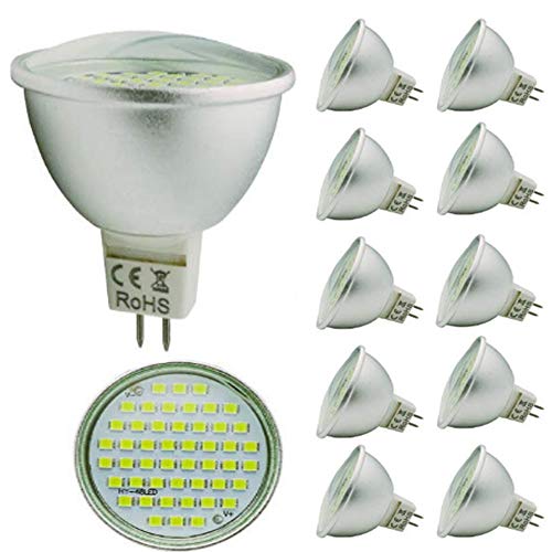 Mengjay 10x MR16 4.5W Aluminiumgehäuse - cup Cold weiß (6000k) ，48 SMD 2835, 420 lumen, AC/DC 12V, Led - Winkel 120 °, CRI:75 ，Kein Stroboskop effekt Aluminiumgehäuse Lichtschale von Mengjay