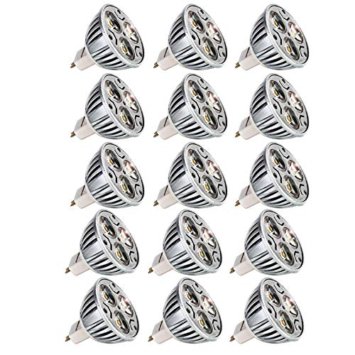 Mengjay 15 Stück GU5.3 MR16 Led Lampe 12V Warmweiß 3W GU 5,3 Sockel Glühlampen Hohe Kompatibilität, Warmweiß 3000K,48mm Durchmesser,Aluminium,240LM von Mengjay