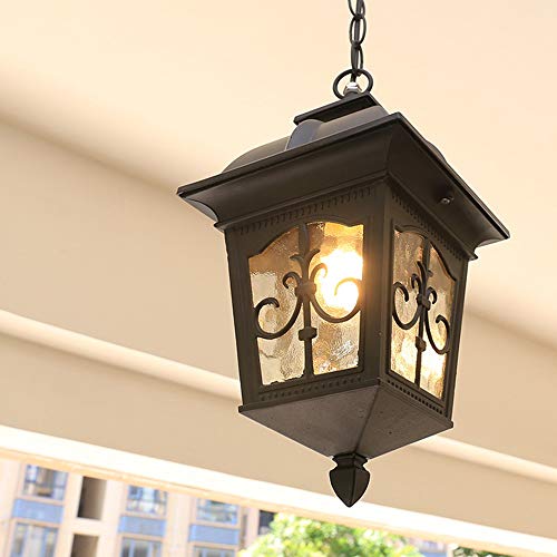 Mengjay Außen-Hängelampe Pendelleuchte außen rustikal E27 Hängeleuchte Retro Schwarz Außen Pendellampe Wasserdichter Balkon Dekorative Pavillon Outdoor Pendant Light von Mengjay