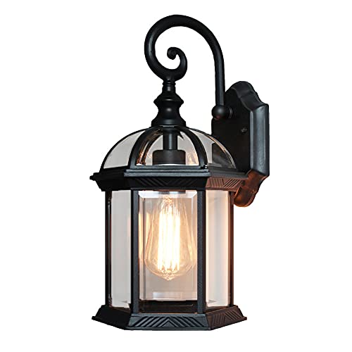 Mengjay Außenlampe Vintage schwarz Wandlampe Wasserdicht Aluminiumguss und Glas Aussenleuchte Retro E27 Landhaus Gartenlampe Hauseingang Hoflampe Eingangs Außen-Wandleuchte von Mengjay