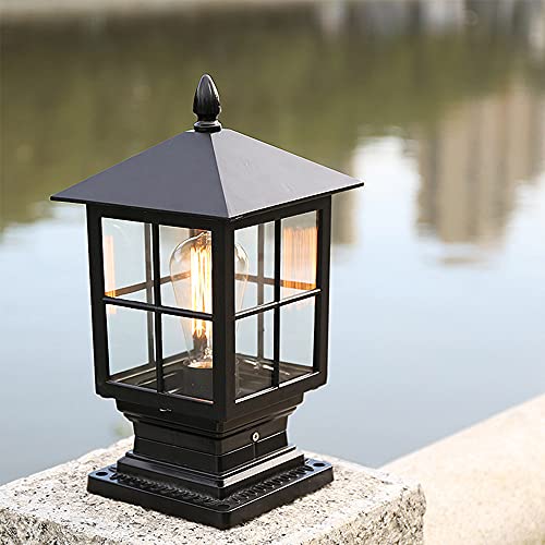 Mengjay Außenleuchte, Stehleuchte in antikem Look, Aluguß in Schwarz mit Klarglas-Scheiben,Rustikaler Retro-Stil Wegeleuchte ，Wasserdicht IP55, Retro/Vintage Gartenbeleuchtung, E27 (Black, Stil.A) von Mengjay
