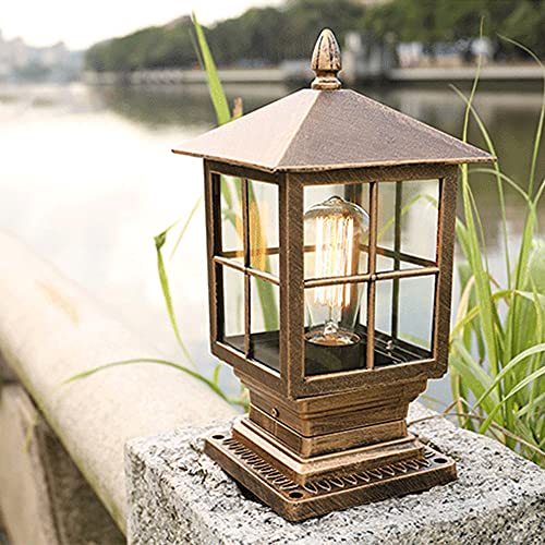 Mengjay Außenleuchte, Stehleuchte in antikem Look, Aluguß in Schwarz mit Klarglas-Scheiben,Rustikaler Retro-Stil Wegeleuchte ，Wasserdicht IP55, Retro/Vintage Gartenbeleuchtung, E27 (Gold, Stil.A) von Mengjay