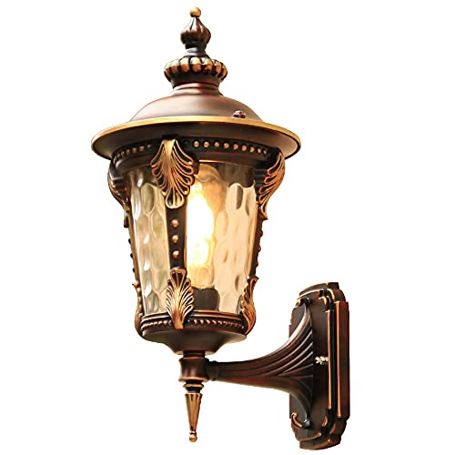 Mengjay Außenwandlampe Terrassen Vintage Wasserdichte E27 Außenlampe E27 Aluminium Gartenlampe Retro Rustikal Wandlampe Aussen mit Glasschirm Aussenleuchte Wasserdichte (Höhe: 48cm) von Mengjay
