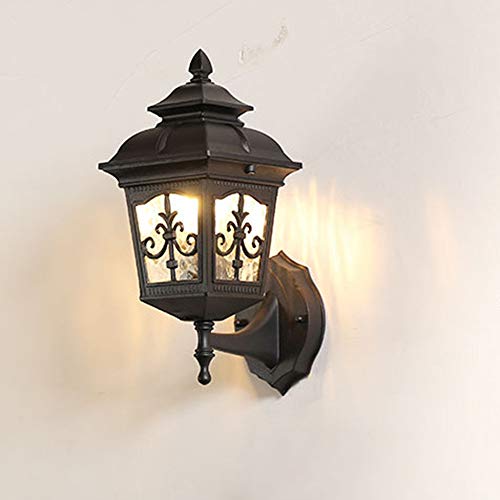 Mengjay Außenwandleuchte Wandlampe aufwärts in antikem Look, Aluguß in Braun/Gold m. Klarglas-Scheiben, Wandleuchte für Terrasse/Hof m. E27-Fassung, max. 60 Watt, Retro/Vintage (B) von Mengjay