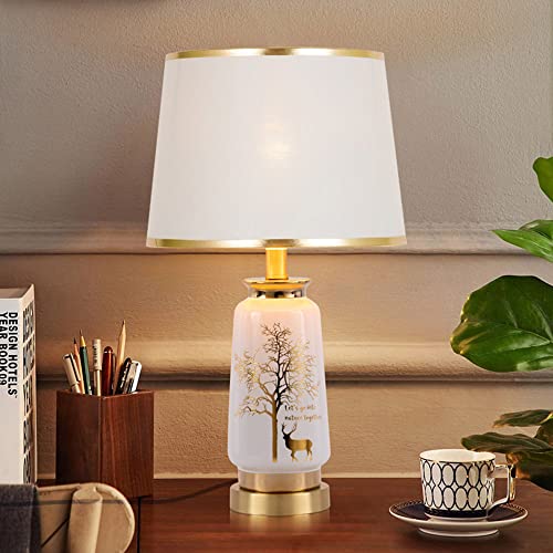 Mengjay Charming Bloom Tischleuchte max. 60 Watt handgefertigt Beige Nachttischlampe im Boho Look aus Stoff, Keramik E27，Sehr geeignet für Wohnzimmer, Schlafzimmer. (Weiß) von Mengjay