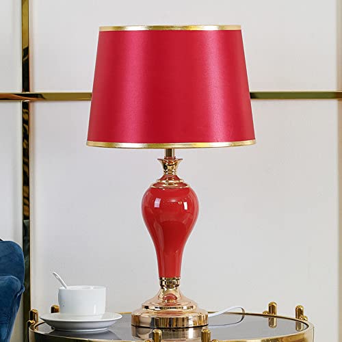 Mengjay Chinesische Tischlampe Porzellan Rot Handgefertigt mit Lampenschirm E27 Orientalische Tischleuchte Keramik Nachttischlampen (ohne Glühbirnen) von Mengjay