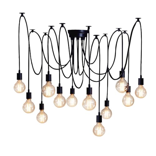 Mengjay DIY Pendelleuchte Hängelampe Retro Spinne-Stil Kronleuchter E27 Fassung Kreativ Vintage Schwarz Deckenleuchte Hängeleuchte Wohnzimmer,Restaurant,Stab,Café (12 Köpfe) von Mengjay