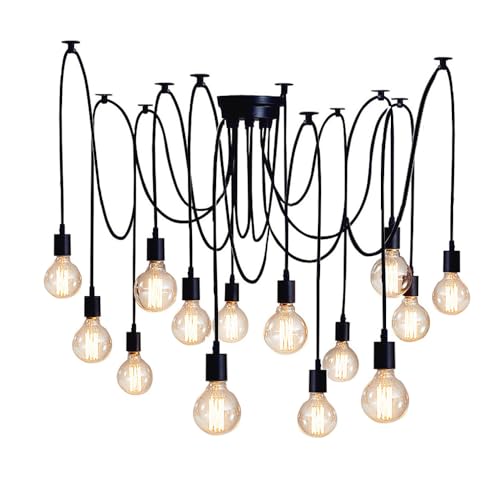 Mengjay DIY Pendelleuchte Hängelampe Retro Spinne-Stil Kronleuchter E27 Fassung Kreativ Vintage Schwarz Deckenleuchte Hängeleuchte Wohnzimmer,Restaurant,Stab,Café (14 Köpfe) von Mengjay