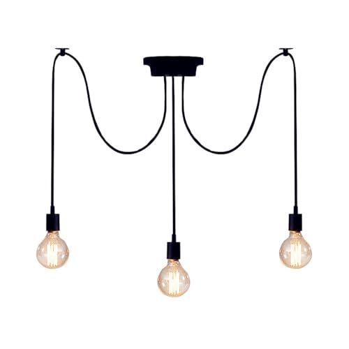 Mengjay DIY Pendelleuchte Hängelampe Retro Spinne-Stil Kronleuchter E27 Fassung Kreativ Vintage Schwarz Deckenleuchte Hängeleuchte Wohnzimmer,Restaurant,Stab,Café (3 Köpfe) von Mengjay