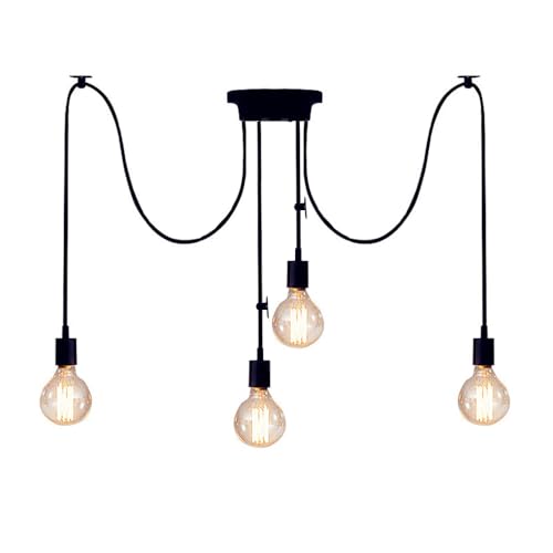 Mengjay DIY Pendelleuchte Hängelampe Retro Spinne-Stil Kronleuchter E27 Fassung Kreativ Vintage Schwarz Deckenleuchte Hängeleuchte Wohnzimmer,Restaurant,Stab,Café (4 Köpfe) von Mengjay