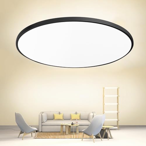 Mengjay Deckenlampe LED Deckenleuchte Flach Rund - IP44 Modern Badezimmer Lampe Badlampe Decke Küchenlampe für Bad Flur Schlafzimmer Balkon Wohnzimmer Küche Keller Lampe Ultra Dünn (Schwarz, 23cm) von Mengjay