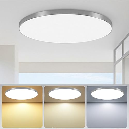 Mengjay Deckenlampe Led Deckenleuchte Flach Dimmbar, 3000K~6000K, Ultra Dünn Rund Lampen Led Panel Deckenleuchte für Wohnzimmer Küche Kinderzimmer Badezimmer Balkon (30W, Silber) von Mengjay