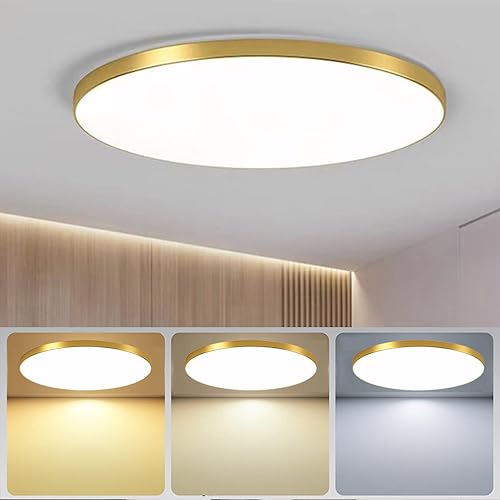 Mengjay Deckenlampe Led Deckenleuchte Flach Dimmbar, 3000K~6000K, Ultra Dünn Rund Lampen Led Panel Deckenleuchte für Wohnzimmer Küche Kinderzimmer Badezimmer Balkon (40W, Gold) von Mengjay