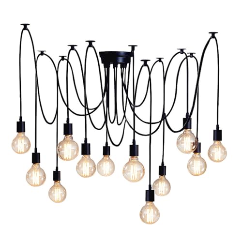 Mengjay Deckenlampe Spinne Kronleuchter DIY Spider Lampe Hängende Lampen Retro Ceiling Light Pendelleuchte Einstellbar Hängelampe für Wohnzimmer Cafe Restaurant(ohne Leuchtmittel) (200cm(12 Köpfe)) von Mengjay