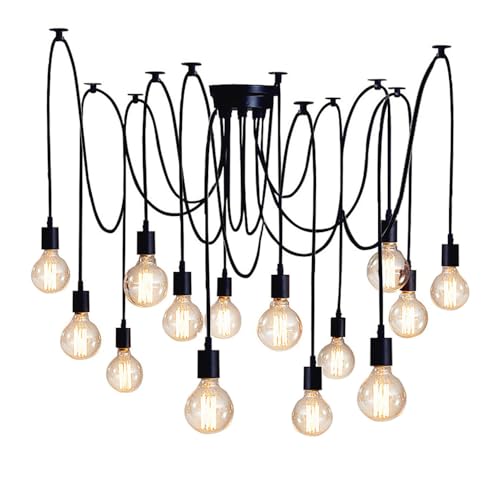 Mengjay Deckenlampe Spinne Kronleuchter DIY Spider Lampe Hängende Lampen Retro Ceiling Light Pendelleuchte Einstellbar Hängelampe für Wohnzimmer Cafe Restaurant(ohne Leuchtmittel) (200cm(14 Köpfe)) von Mengjay
