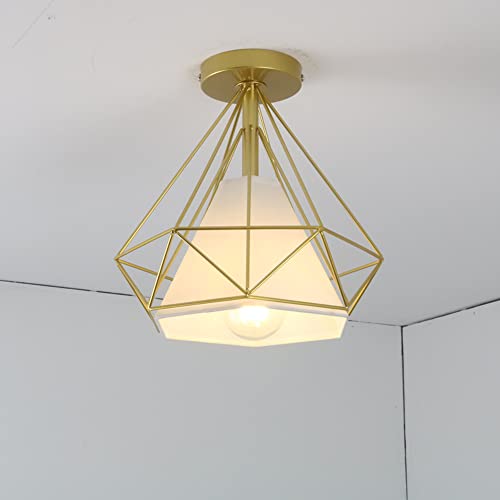 Mengjay Deckenleuchte, Retro Deckenlampe Sackleinen und Eisen, E27, 250 mm Durchmesser, Vintage Deckenbeleuchtung für Wohnzimmer Schlafzimmer Flur, max. 40 Watt (Gold) von Mengjay
