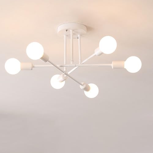 Mengjay Deckenleuchte Vintage Deckenlampe - Retro 6 Flammig Wohnzimmerlampe Industrie E27 für Wohnzimmer Schlafzimmer Esszimmer Rustikaler Stil ohne Leuchtmittel (Weiß) von Mengjay
