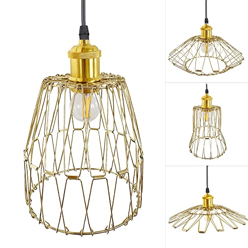 Mengjay Deckenpendelleuchte Verformbares geometrisches Kabel Verstellbarer Metallkäfig Retro Pendelleuchte Hängeleuchte Käfig Deckenlampe Antike Cage E27 Kronleuchter Deckenbeleuchtung (Gold) von Mengjay