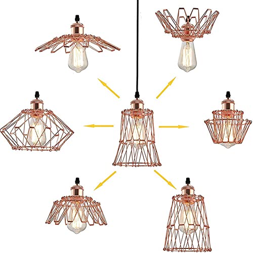 Mengjay Deckenpendelleuchte Verformbares geometrisches Kabel Verstellbarer Metallkäfig Retro Pendelleuchte Hängeleuchte Käfig Deckenlampe Antike Cage E27 Kronleuchter Deckenbeleuchtung (Roségold) von Mengjay