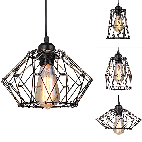 Mengjay Deckenpendelleuchte Verformbares geometrisches Kabel Verstellbarer Metallkäfig Retro Pendelleuchte Hängeleuchte Käfig Deckenlampe Antike Cage E27 Kronleuchter Deckenbeleuchtung (Schwarz) von Mengjay