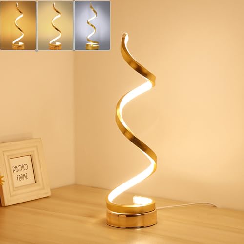 Mengjay Dimmbare Tischlampe – SpiralföRmige Moderne Nachttischlampe Mit 3 Farben Von Led-Lichtern – Kleine Dekorative Lampe FüR Zuhause, Wohnzimmer (Gold) von Mengjay
