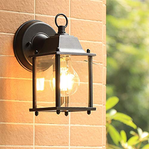 Mengjay Draussen Schwarz Wandleuchte Aussen Wandlampe wasserdichte IP44 Retro E27 Terrassenlampe Aluminium und Glasschirm Außenlampe für Garten Balkon Flur Haus Eingan (A) von Mengjay