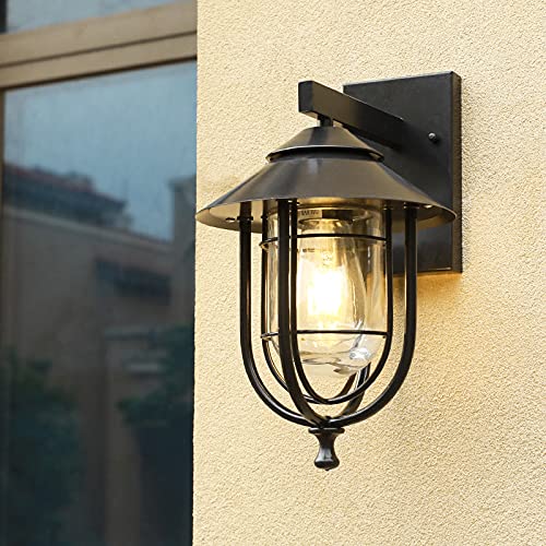 Mengjay Draussen Schwarz Wandleuchte Aussen Wandlampe wasserdichte IP44 Retro E27 Terrassenlampe Aluminium und Glasschirm Außenlampe für Garten Balkon Flur Haus Eingan (D) von Mengjay