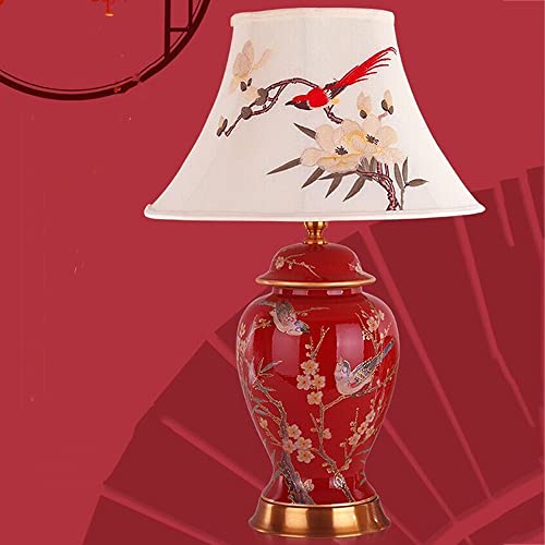 Mengjay E27 Keramik Tischlampe Wohnzimmer Schlafzimmer Arbeitszimmer Nachttischlampe Europäischen Stil feine und elegante dekorative Tischlampe (Rot) von Mengjay