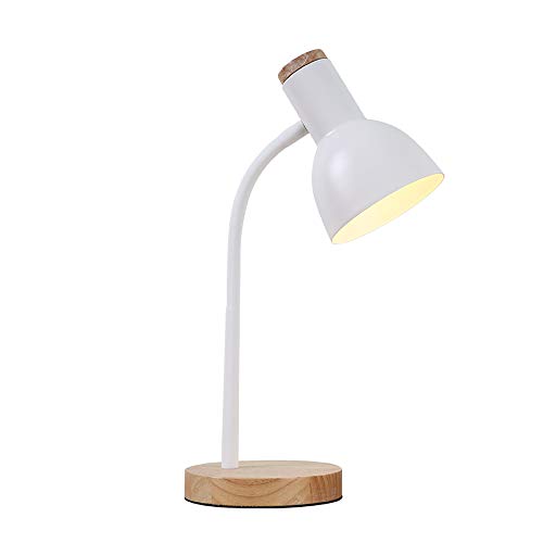 Mengjay E27 LED Industrie Tischlampe Schlafzimmer, Mit Kabel und Schalter, Eisen, Holz Basis, Vintage Nachttischlampe Schreibtischlampe Kinder für Wohnzimmer Büro Studio Lesen (Weiß) von Mengjay