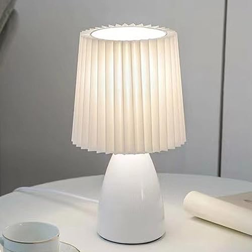 Mengjay E27 Nachttischlampe Stoffschirm Schreibtischlampe,Keramik Tischlampe Tischleuchte Nachttischlampe,Moderne Tischlampe Tischleuchte Schlafzimmerlampe für Schlafzimmer oder im Hotel (Weiß) von Mengjay