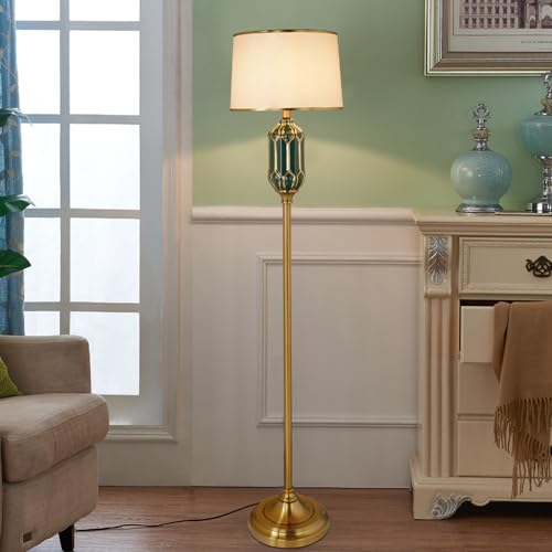 Mengjay E27 Standleuchte Modern Leselampe mit Leinen Lampenschirm,Stehlampe Wohnzimmer,Vintage Stehlampe aus Metall mit Fußschalter für Schlafzimmer,Büro,Arbeitszimmer (Grün) von Mengjay