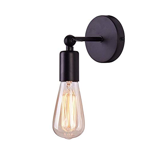 Mengjay Einfachheit Vintage Industrielle Wandleuchte Wandleuchte E27 Edison Schwarzer Draht Lampe Holder(Schwarz) von Mengjay