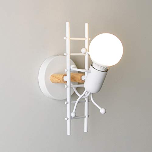 Mengjay- Humanoid Kreative Wandleuchte Innen Wandlampe Modern Kerze Wandleuchte Max 60W E27 Basis Eisen Halter für Schlafzimmer, Kinderzimmer, Wohnzimmer, Treppe, Flur, Restaurant, Weiß von Mengjay