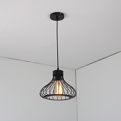 Mengjay Industrielampe Kronleuchter Industrielle Hängeleuchte Vintage Pendelleuchte mit Käfig Loft Hängelampe Esszimmer Lampe Metall Schwarz für Küche, Wohnzimmer, Schlafzimmer Restaurant von Mengjay