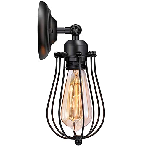 Mengjay Industrieller Wandleuchter Vintage Beleuchtung Verstellbare Wandlampe Rustikaler Draht Metall Käfig Wandleuchte Edison Stil Antike Leuchte (ohne Glühbirne) (Schwarz) von Mengjay