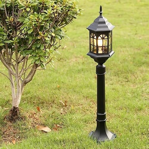 Mengjay Klassische Laterne Wegeleuchte in antikem Look Retro Vintage Gartenlampe Rustikale Außenleuchte, Stehleuchte aus Aluguss und Glas, IP23 wetterfest E27 Wegeleuchte Gartenlampe Vorgarten (A) von Mengjay