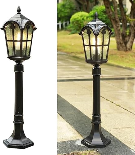 Mengjay Klassische Laterne Wegeleuchte in antikem Look Retro Vintage Gartenlampe Rustikale Außenleuchte, Stehleuchte aus Aluguss und Glas, IP23 wetterfest E27 Wegeleuchte Gartenlampe Vorgarten (D) von Mengjay