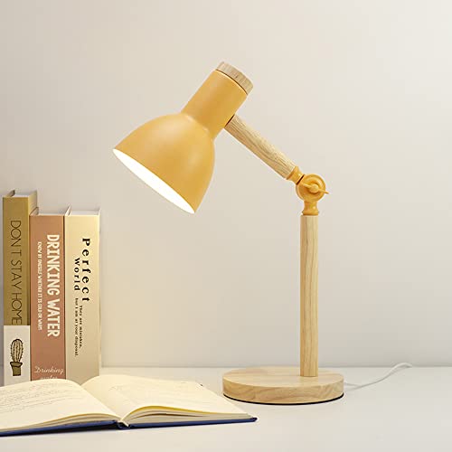 Mengjay Klassische Schreibtischlampe LED Leselampe im klassichen Holz, E27 Vintage Tischlampe Verstellbar Arbeitsleuchte, für Bürolampe, Nachttischlampe für Schlafzimmer, Wohnzimmer(Gelb) von Mengjay
