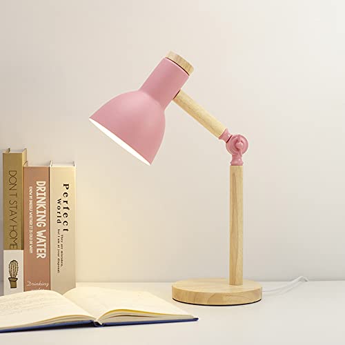 Mengjay Klassische Schreibtischlampe LED Leselampe im klassichen Holz, E27 Vintage Tischlampe Verstellbar Arbeitsleuchte, für Bürolampe, Nachttischlampe für Schlafzimmer, Wohnzimmer(Rosa) von Mengjay