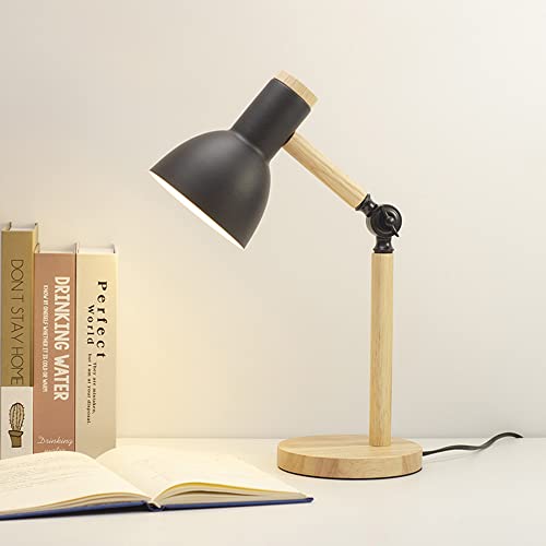 Mengjay Klassische Schreibtischlampe LED Leselampe im klassichen Holz, E27 Vintage Tischlampe Verstellbar Arbeitsleuchte, für Bürolampe, Nachttischlampe für Schlafzimmer, Wohnzimmer(Schwarz) von Mengjay