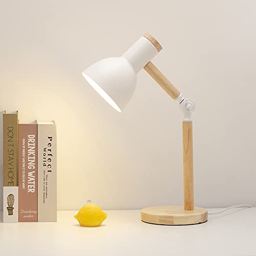 Mengjay Klassische Schreibtischlampe LED Leselampe im klassichen Holz, E27 Vintage Tischlampe Verstellbar Arbeitsleuchte, für Bürolampe, Nachttischlampe für Schlafzimmer, Wohnzimmer(Weiß) von Mengjay