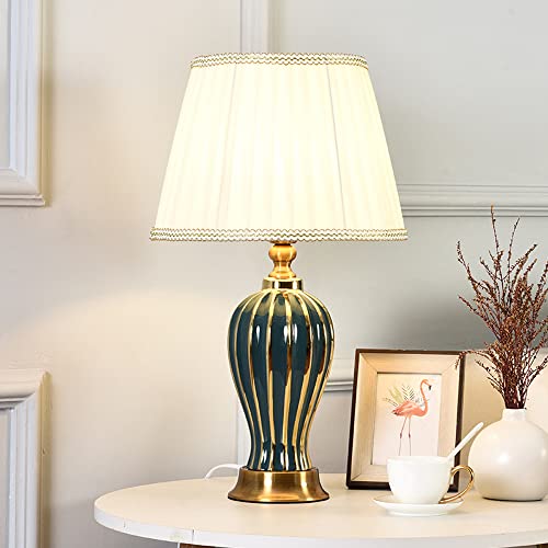 Mengjay Klassische Vintage Art Keramik Tischlampe, Vase-Like-Tuch Lesebuch-Licht Schreibtischlampe Porzellan-Antike Blumen verzierte Nacht Birne Beistelltisch Dresser，für Schlafzimmer/Wohnzimmer von Mengjay