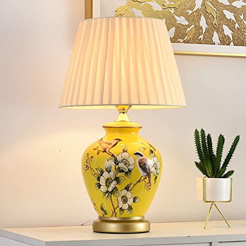 Mengjay Klassische Vintage Art Keramik Tischlampe, Vase-Like-Tuch Lesebuch-Licht Schreibtischlampe Porzellan-Antike Blumen verzierte Nacht Birne Beistelltisch Dresser (A) von Mengjay